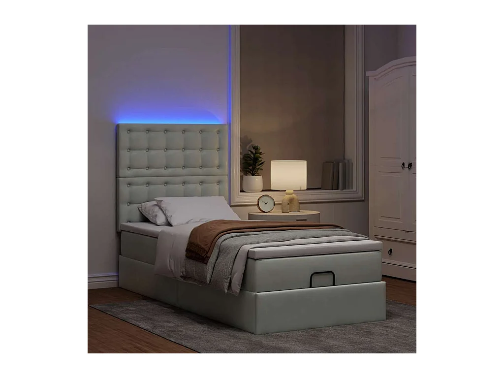 Ottoman bed met matrassen en LED's 80x200cm fluweel lichtgrijs