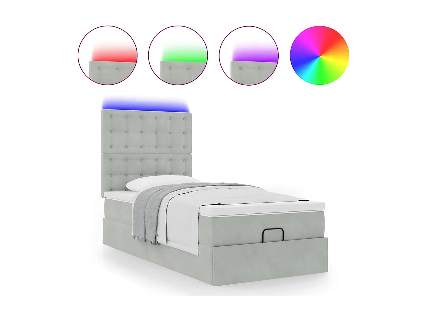 Ottoman bed met matrassen en LED's 80x200cm fluweel lichtgrijs