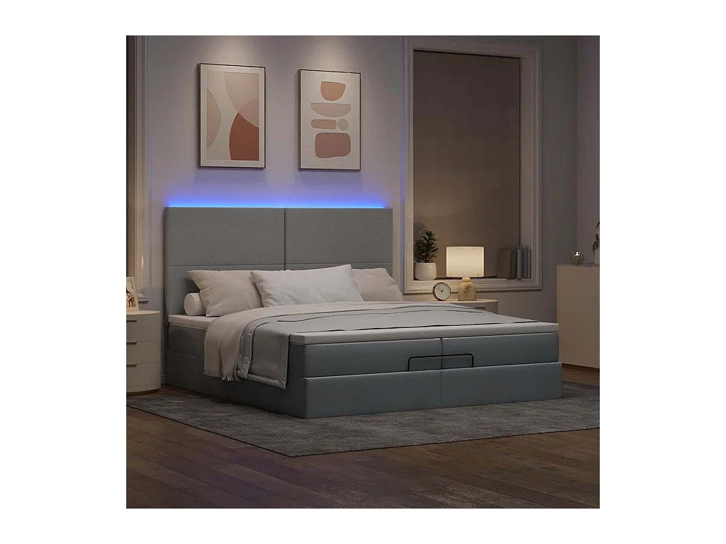 Estructura de cama otomana colchones tela gris claro 200x200cm