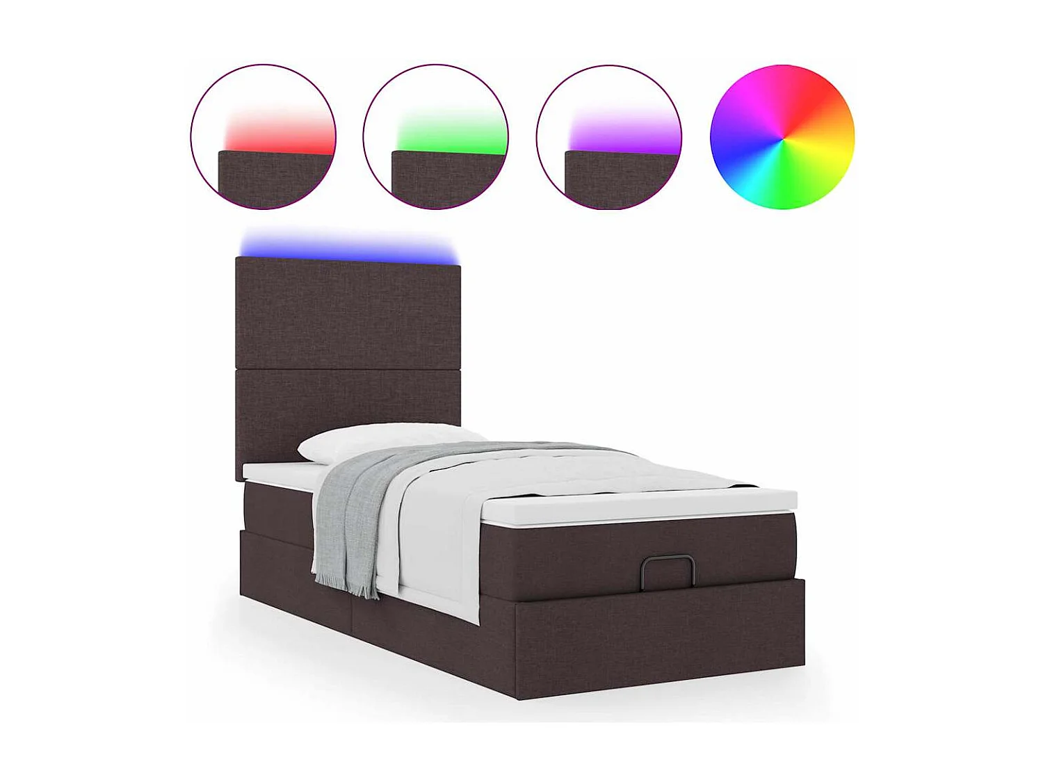 Cadre de lit ottoman avec matelas marron foncé 90x190 cm tissu