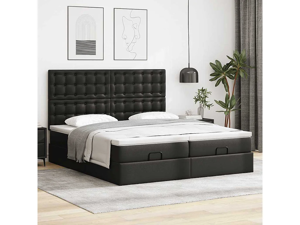 Cadre de lit ottoman avec matelas noir 180x200 cm similicuir