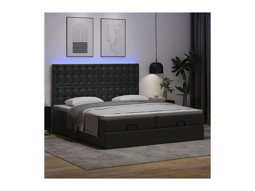 Cadre de lit ottoman avec matelas noir 180x200 cm similicuir