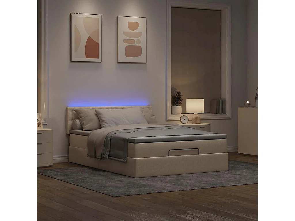Lit ottoman avec matelas crème 140x200 cm tissu