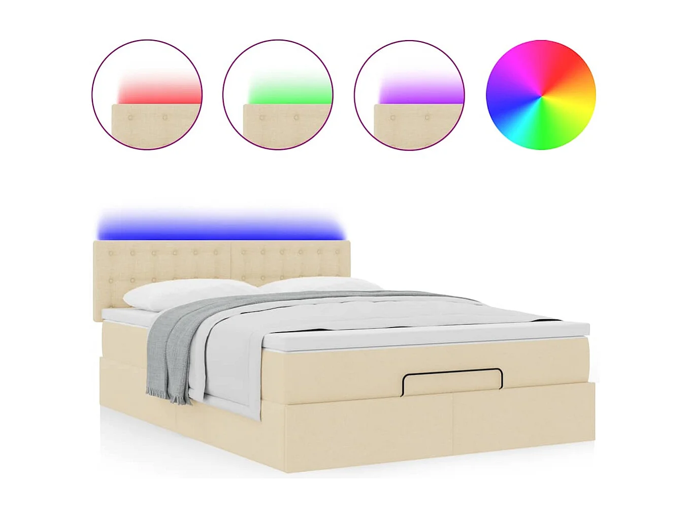 Lit ottoman avec matelas crème 140x200 cm tissu