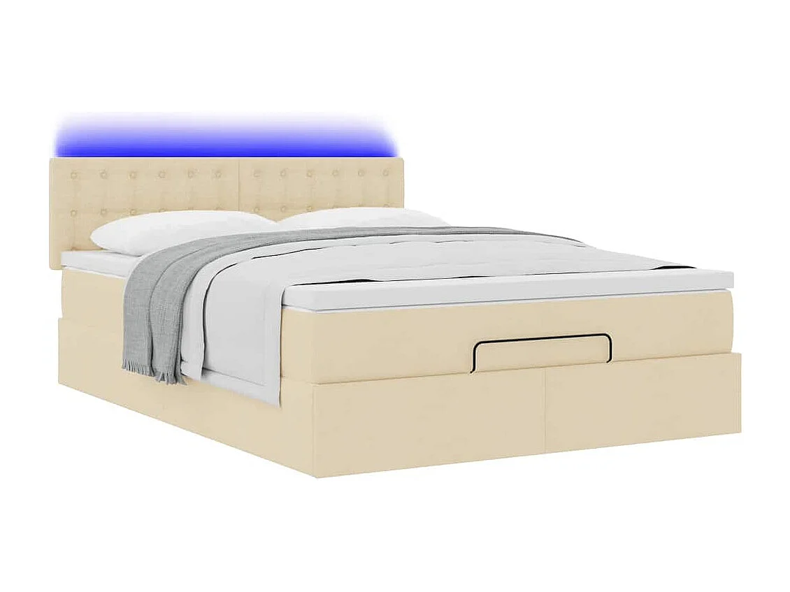 Lit ottoman avec matelas crème 140x200 cm tissu