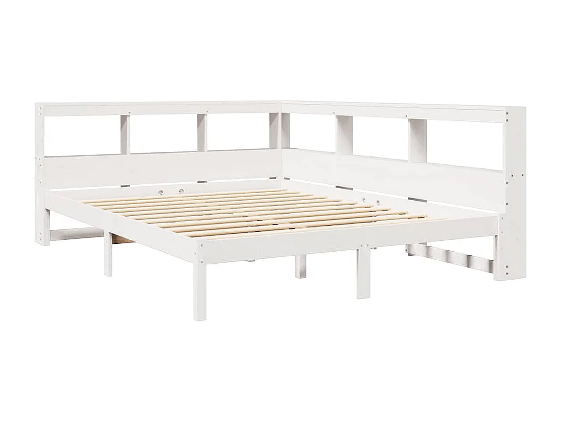 Lit bibliothèque sans matelas blanc 140x190 cm bois pin massif