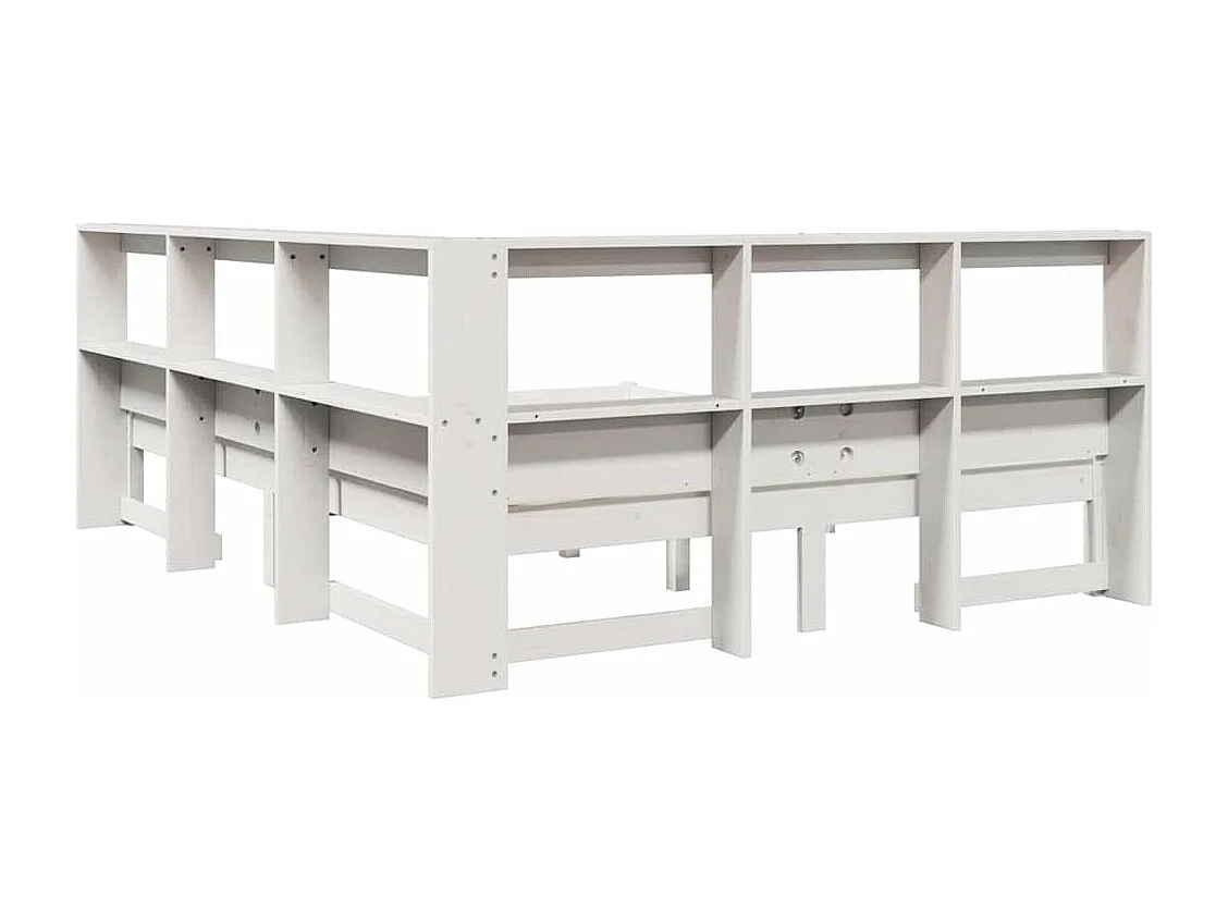 Lit bibliothèque sans matelas blanc 140x190 cm bois pin massif