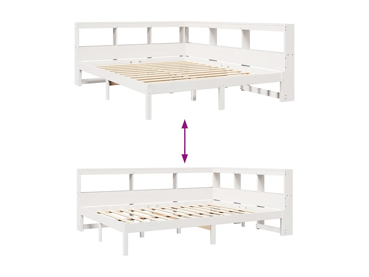 Lit bibliothèque sans matelas blanc 140x190 cm bois pin massif