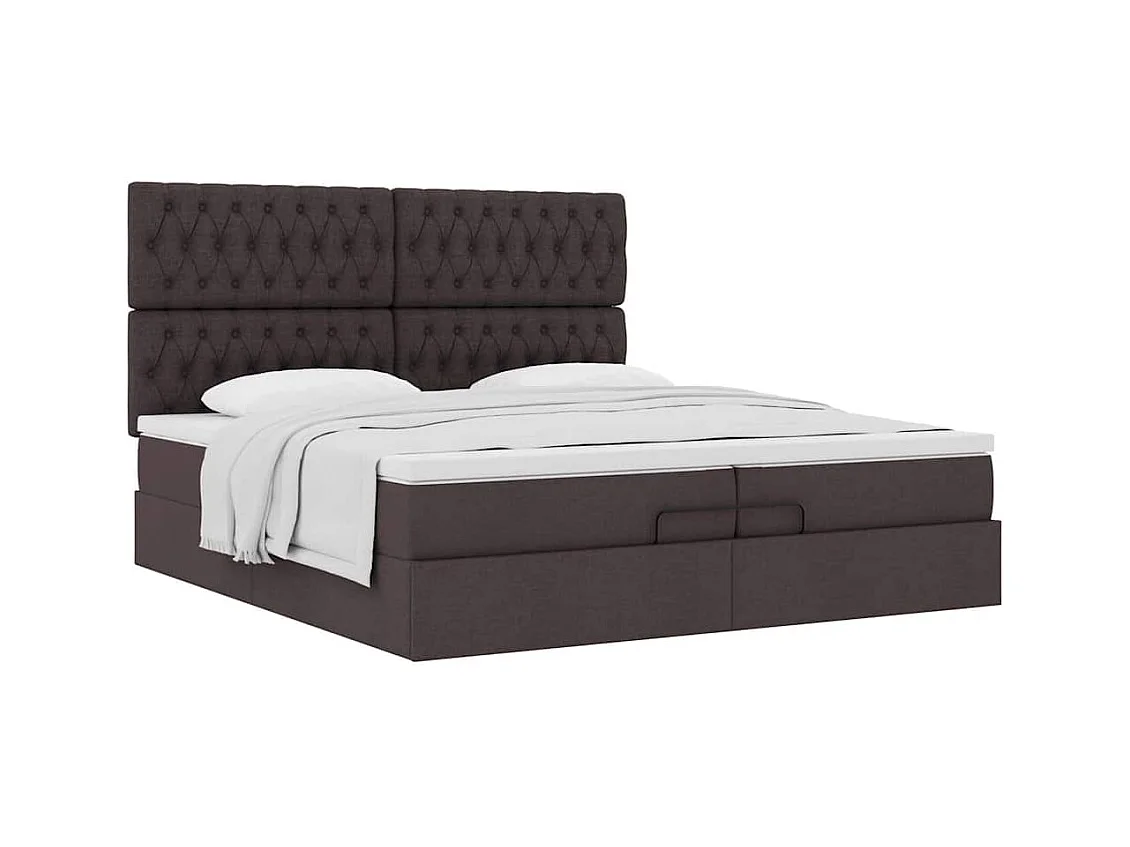 Estrutura de cama otomana com colchões tecido castanho escuro