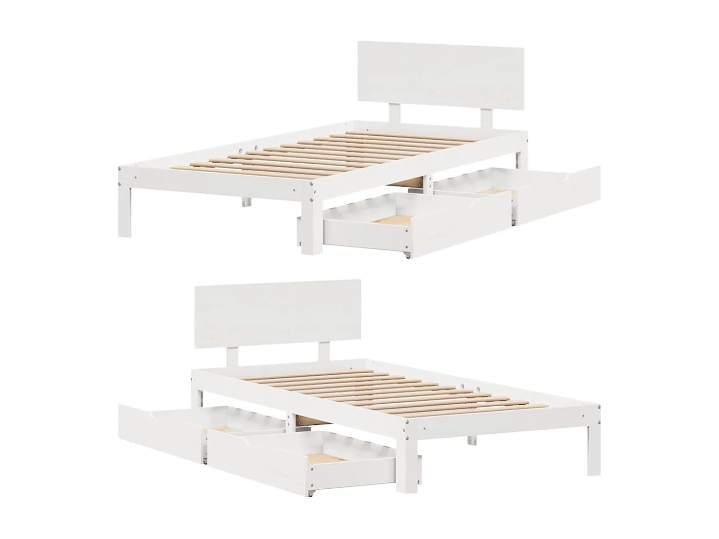 Estructura cama con cajones madera maciza pino blanca 90x190 cm