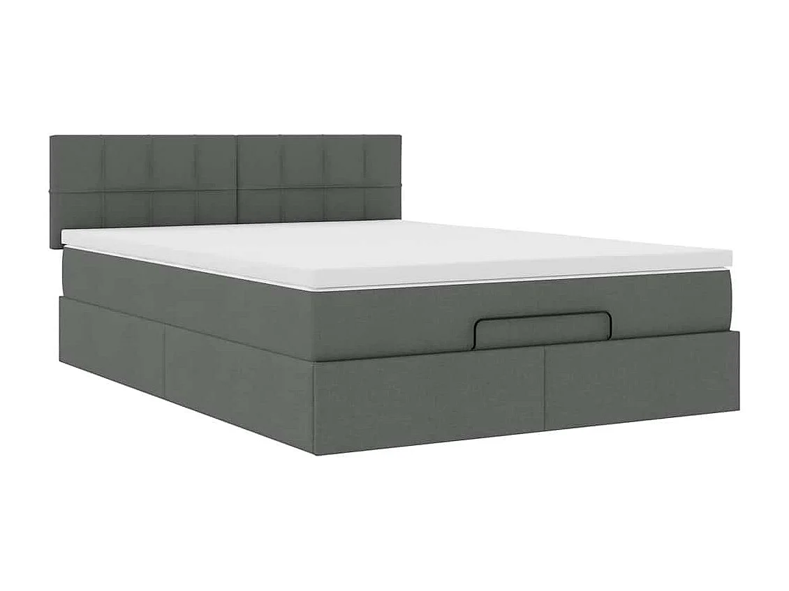 Lit ottoman avec matelas gris foncé 140x200 cm tissu