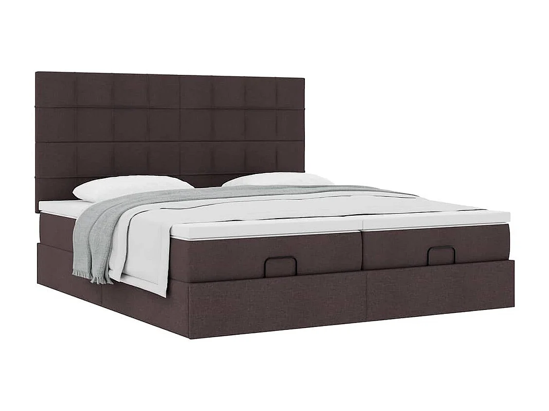 Cadre de lit ottoman avec matelas marron foncé 200x200 cm tissu