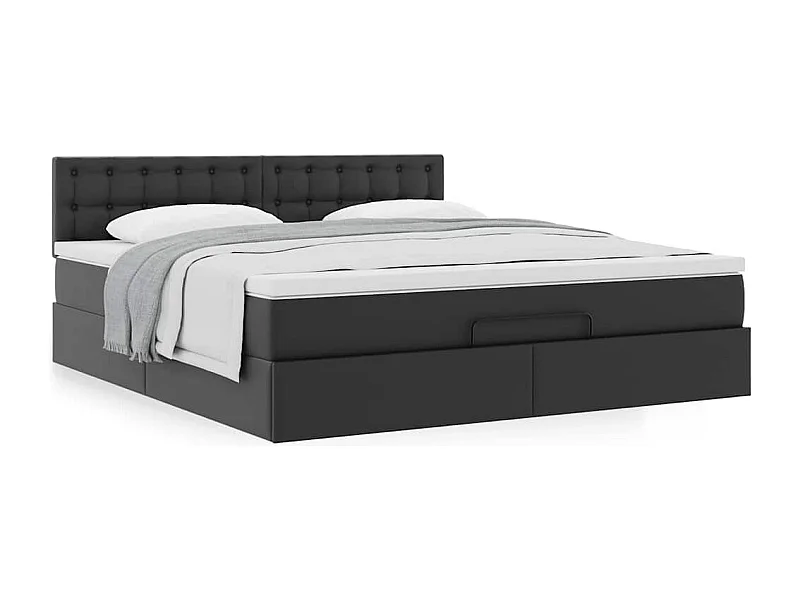 Estructura cama otomana colchón cuero sintético negro 180x200cm