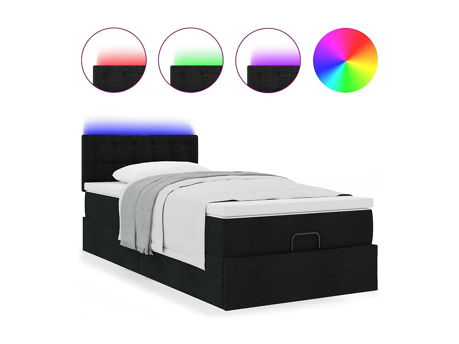 Lit ottoman avec matelas noir 90x200 cm tissu