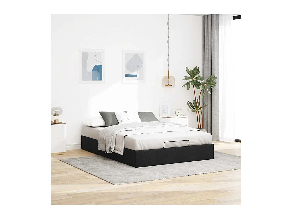 Cadre de lit ottoman sans matelas noir 140x190 cm tissu