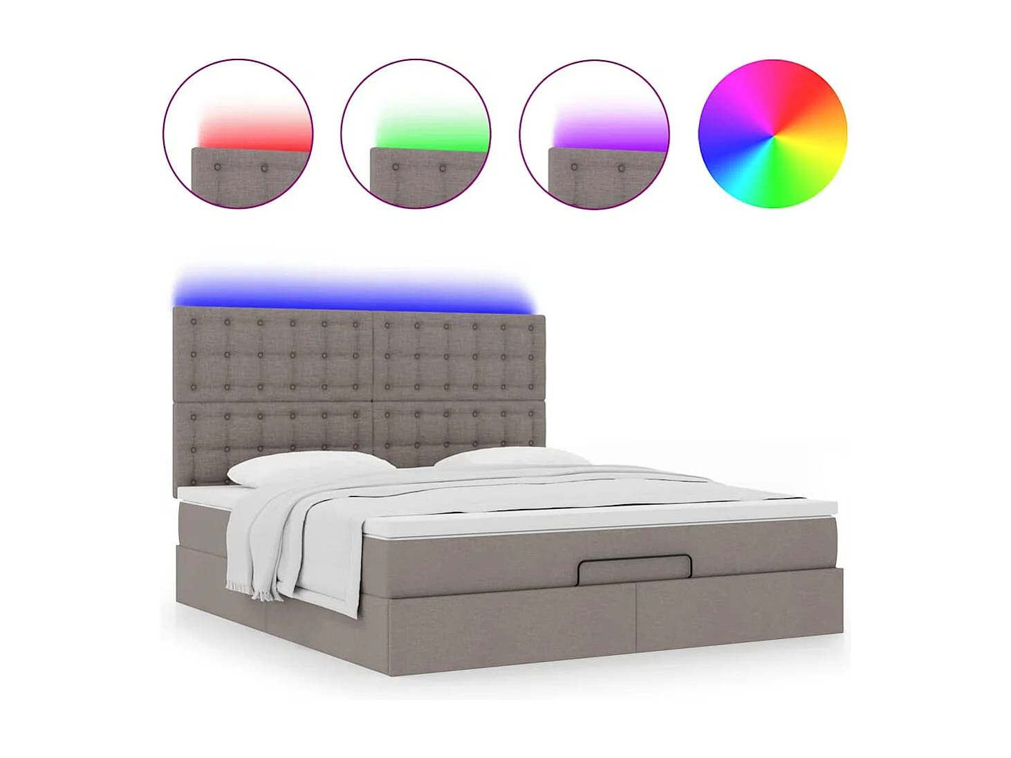 Cadre de lit ottoman avec matelas taupe 160x200 cm tissu