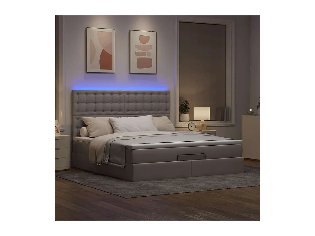 Cadre de lit ottoman avec matelas taupe 160x200 cm tissu