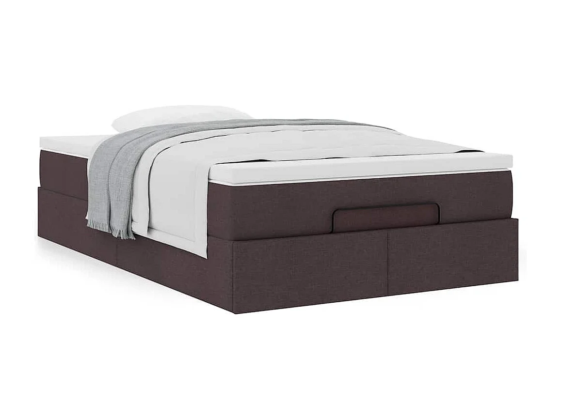 Cadre de lit ottoman avec matelas marron foncé 120x200 cm tissu