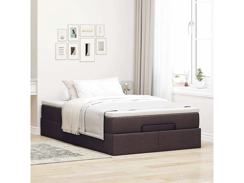 Cadre de lit ottoman avec matelas marron foncé 120x200 cm tissu