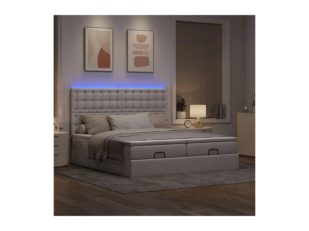 Cadre de lit ottoman avec matelas taupe 200x200cm tissu