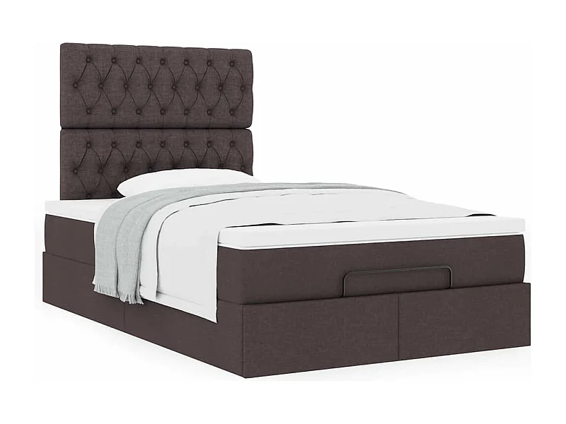Cadre de lit ottoman avec matelas marron foncé 120x200 cm tissu