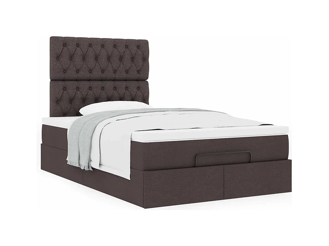 Cadre de lit ottoman avec matelas marron foncé 120x200 cm tissu