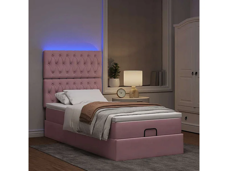 Ottoman bed met matrassen en LED's 100x200cm fluweel roze