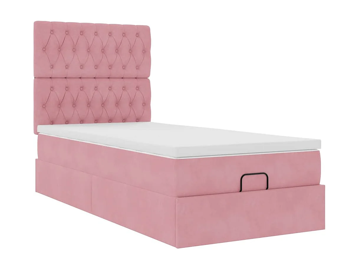 Cadre de lit ottoman avec matelas rose 100x200 cm velours