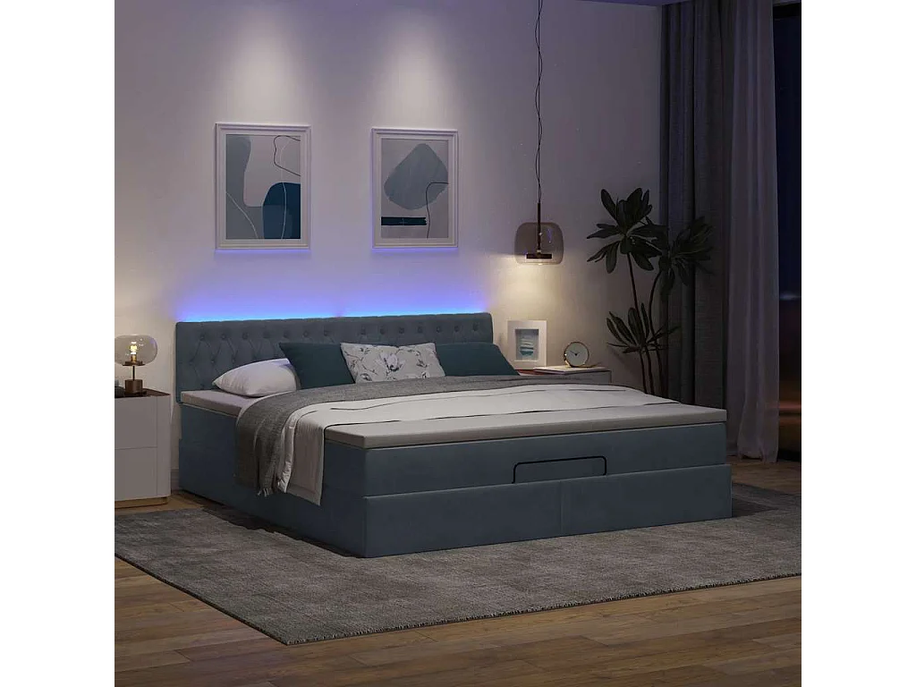 Estructura de cama otomana con colchón gris oscuro 180x200cm