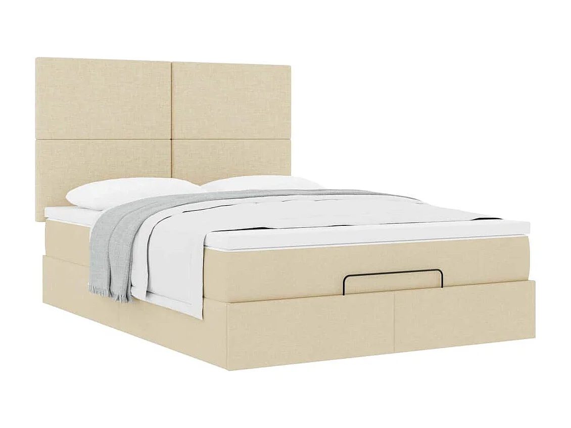 Cadre de lit ottoman avec matelas crème 140x200 cm tissu