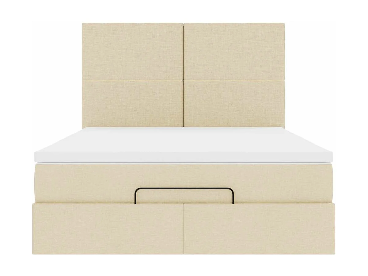 Cadre de lit ottoman avec matelas crème 140x200 cm tissu