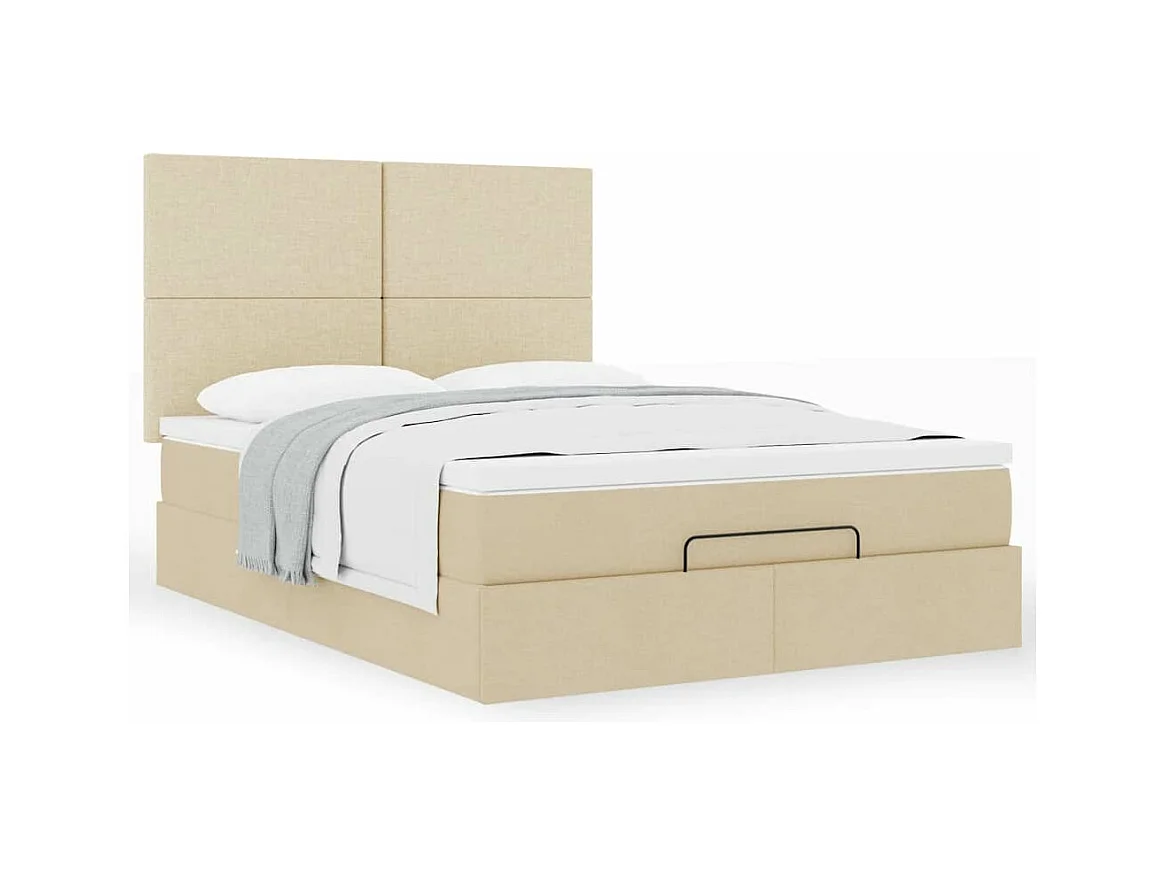 Cadre de lit ottoman avec matelas crème 140x200 cm tissu