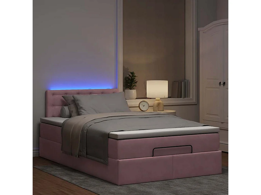 Estructura de cama otomana colchón terciopelo rosa 120x200cm