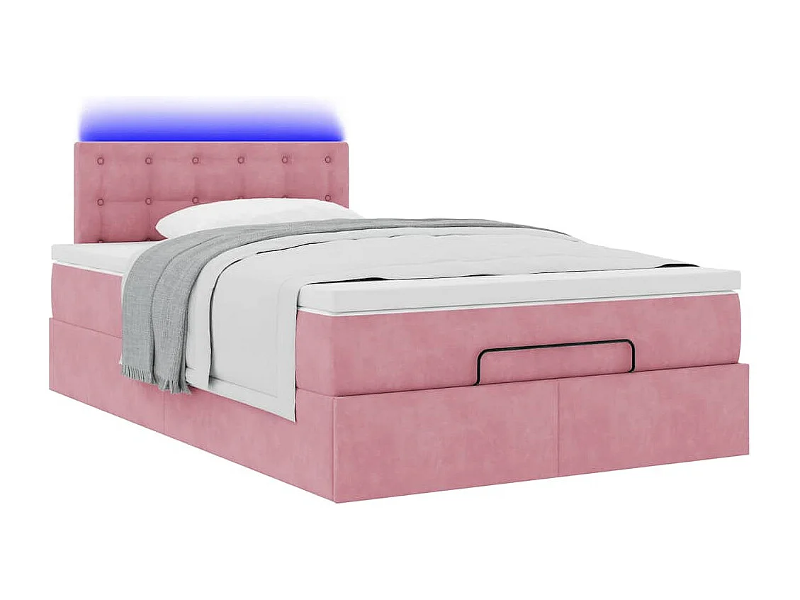 Estructura de cama otomana colchón terciopelo rosa 120x200cm