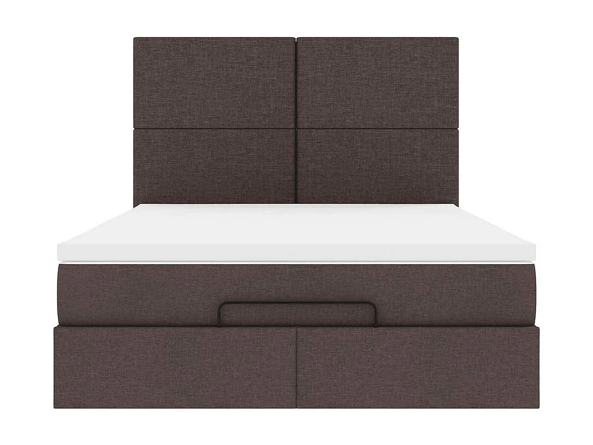 Cadre de lit ottoman avec matelas marron foncé 140x200 cm tissu