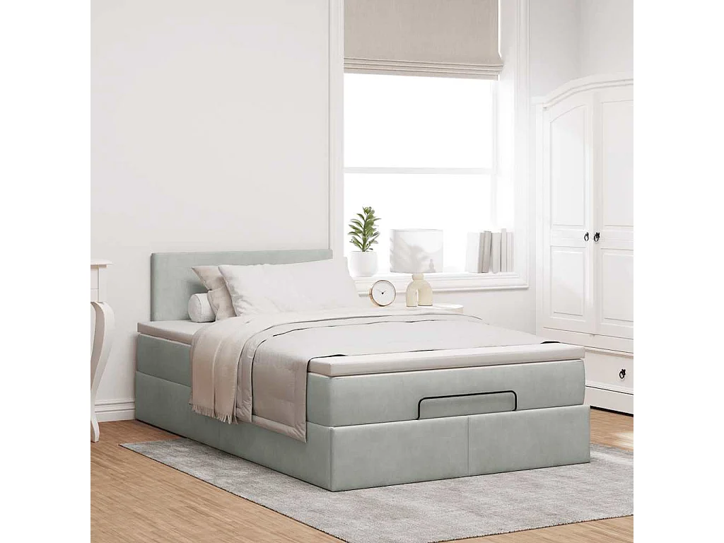 Bed poef met matras en LED's 120x190 cm fluweel lichtgrijs