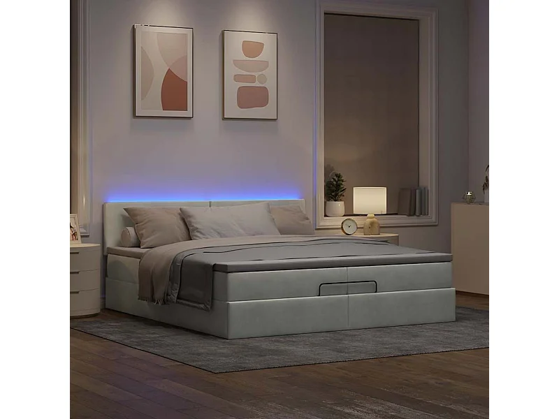 Cadre de lit ottoman avec matelas gris clair 200x200 cm velours