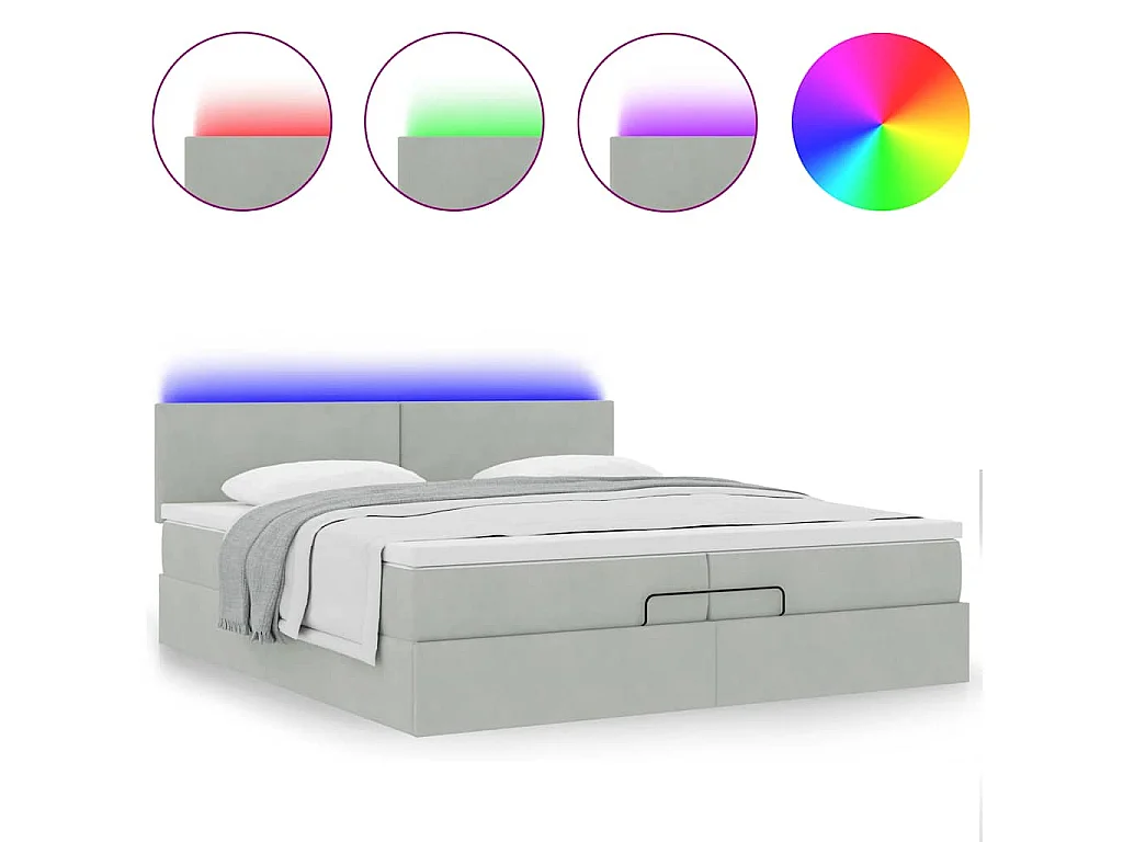 Cadre de lit ottoman avec matelas gris clair 200x200 cm velours