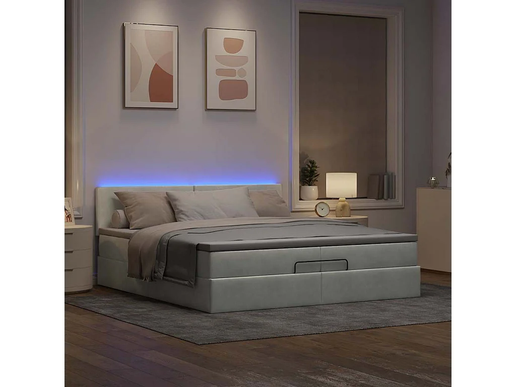 Cadre de lit ottoman avec matelas gris clair 200x200 cm velours