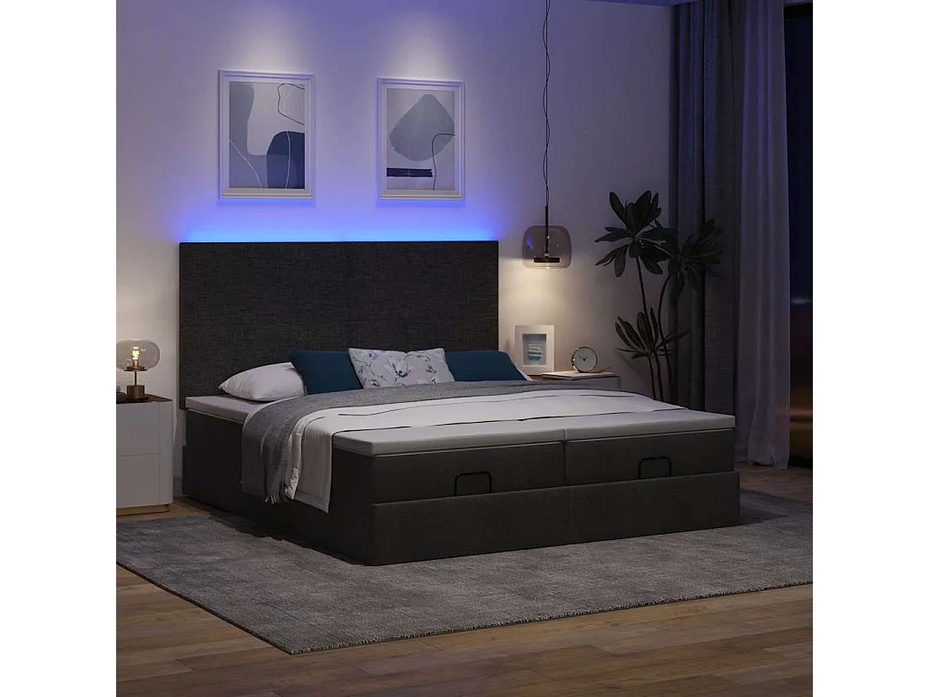 Estrutura de cama otomana com colchões tecido preto