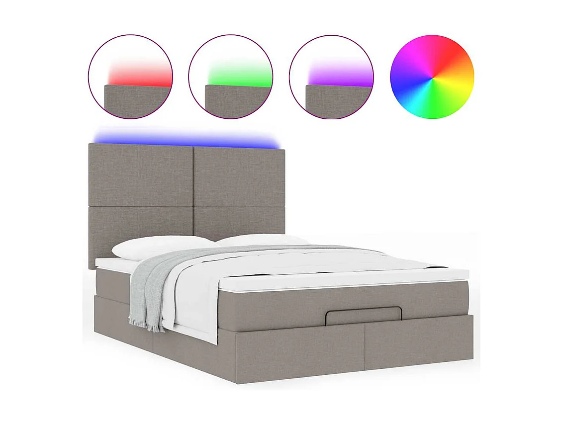 Ottoman bed met matras en LED's 140x200cm stof taupe