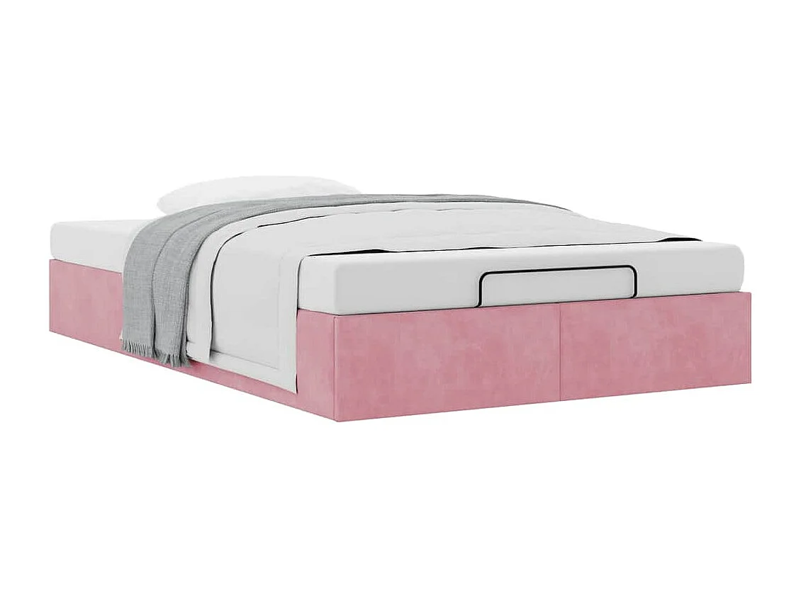Estructura cama otomana sin colchón terciopelo rosa 120x190 cm
