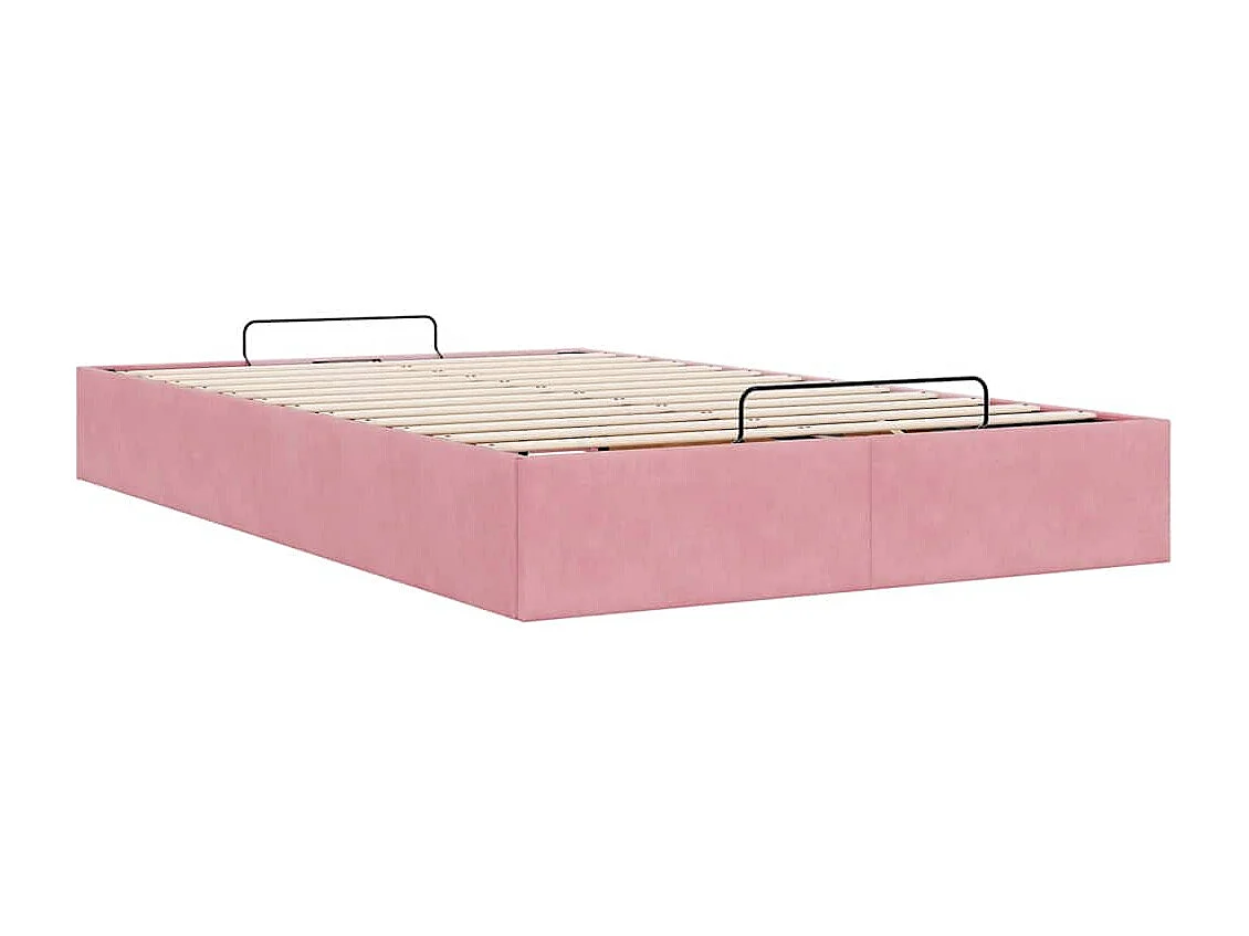 Estructura cama otomana sin colchón terciopelo rosa 120x190 cm