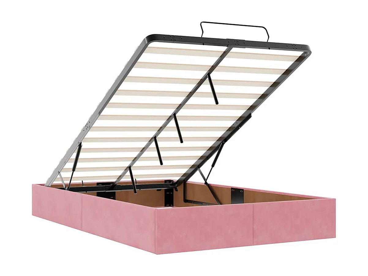 Estructura cama otomana sin colchón terciopelo rosa 120x190 cm