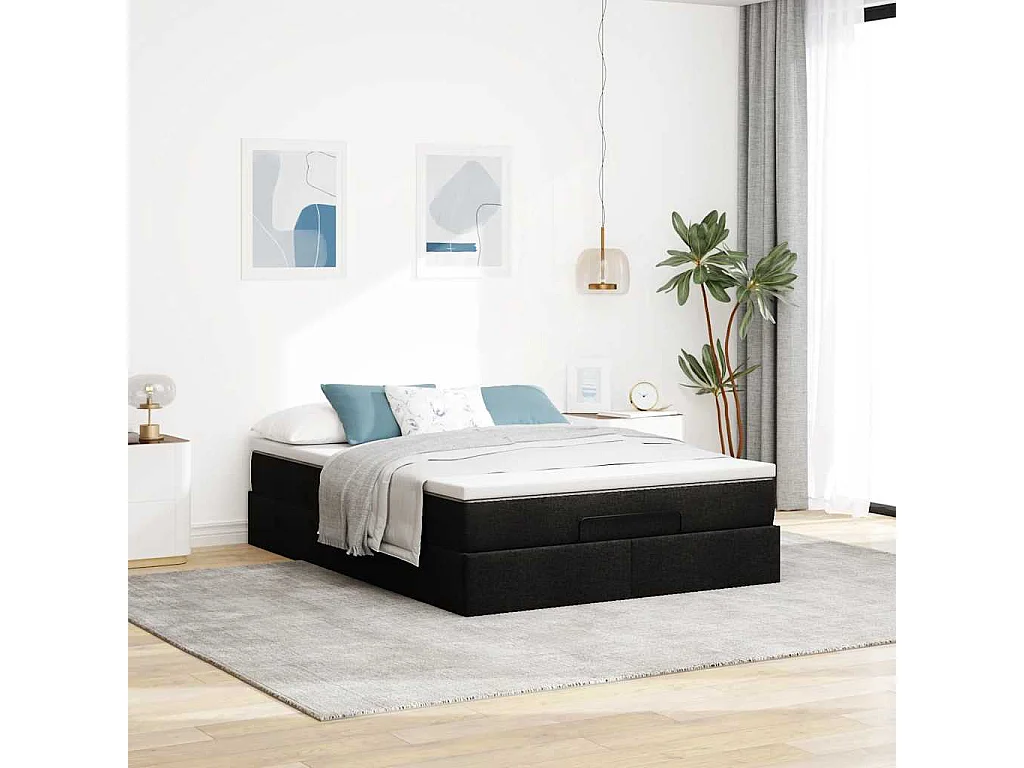Cadre de lit ottoman avec matelas noir 140x200 cm similicuir