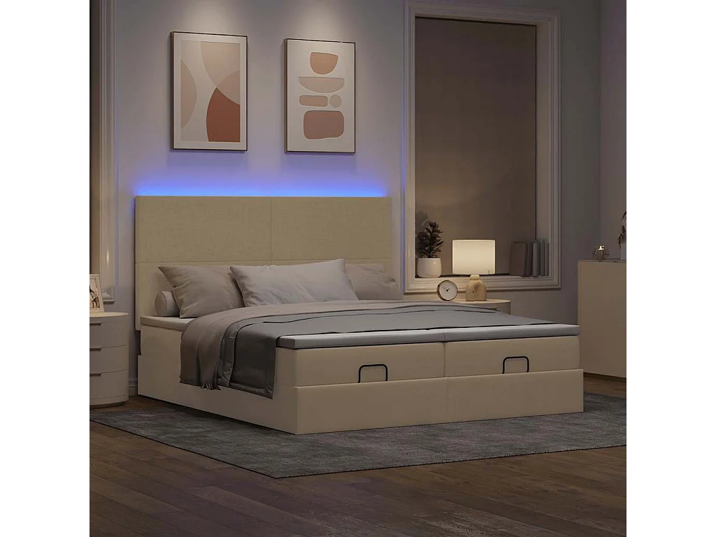 Estructura de cama otomana con colchones tela crema 160x200cm