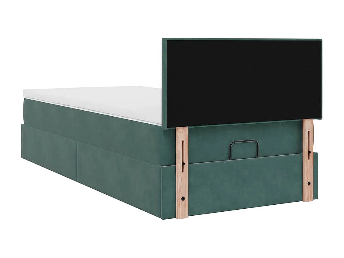 Estructura de cama otomana colchón terciopelo verde oscuro