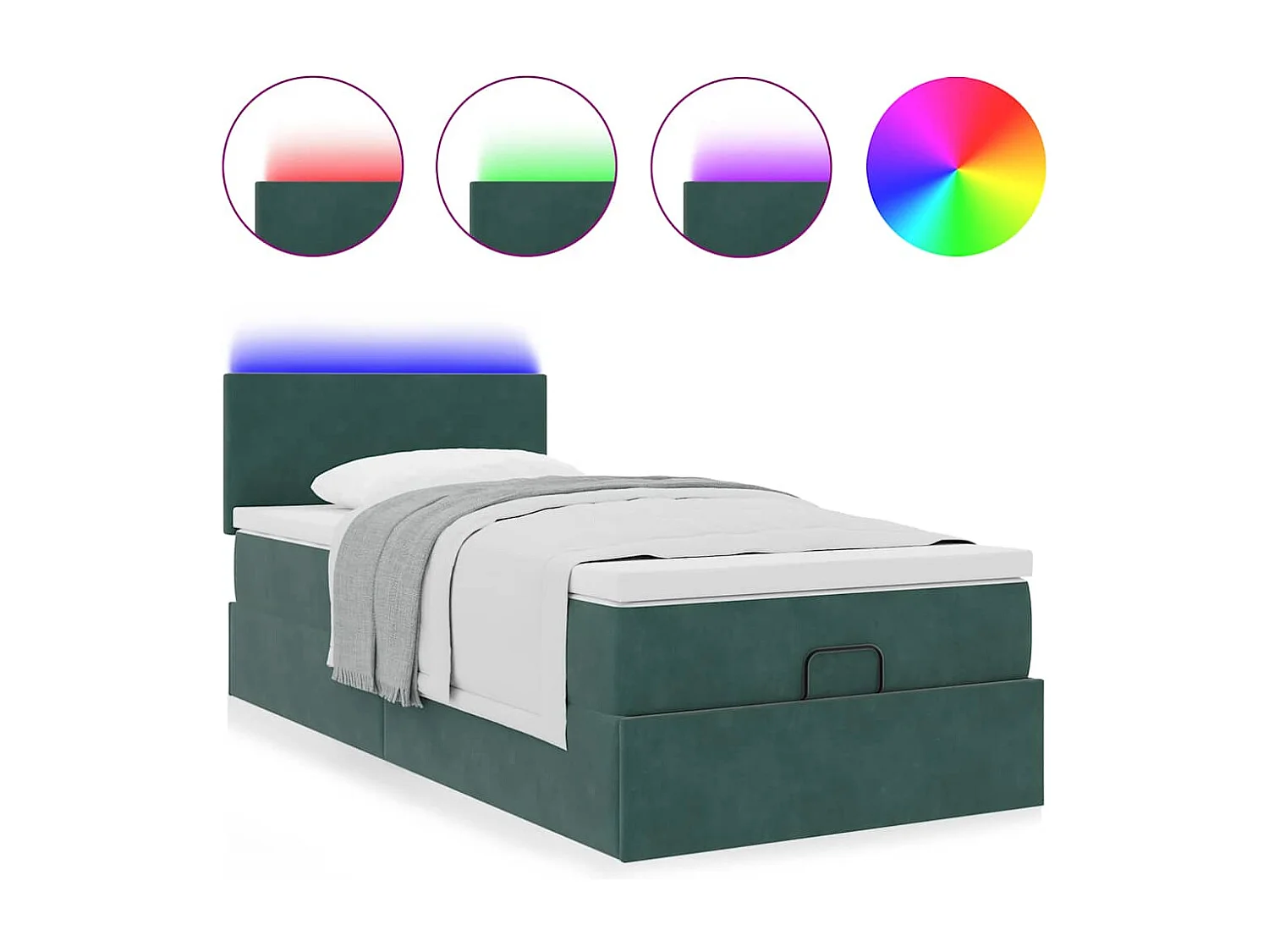 Estructura de cama otomana colchón terciopelo verde oscuro