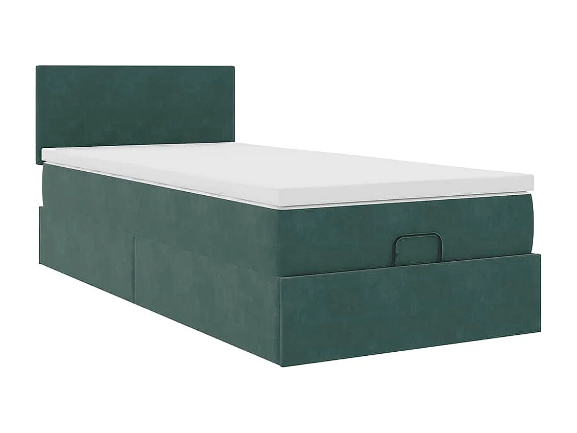 Estructura de cama otomana colchón terciopelo verde oscuro