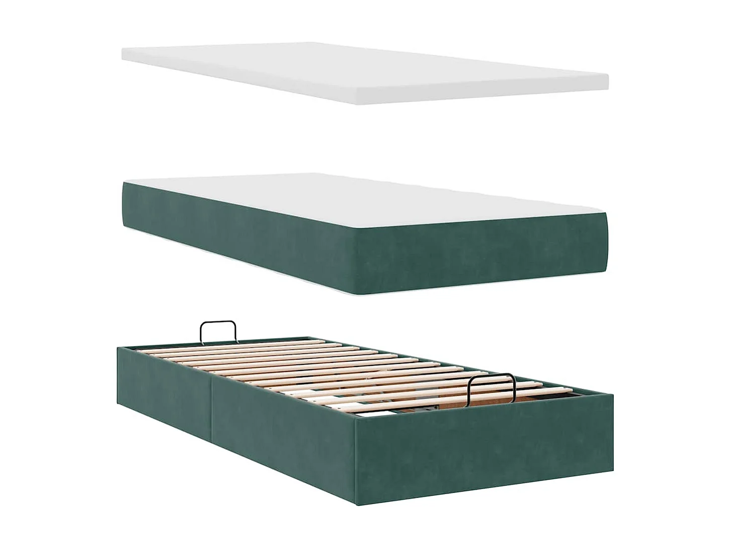 Estructura de cama otomana colchón terciopelo verde oscuro